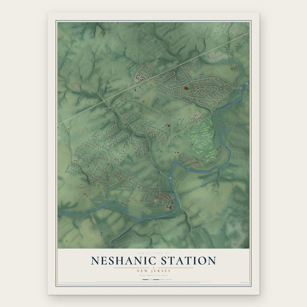 Neshanic Station, New Jersey map print, the full design