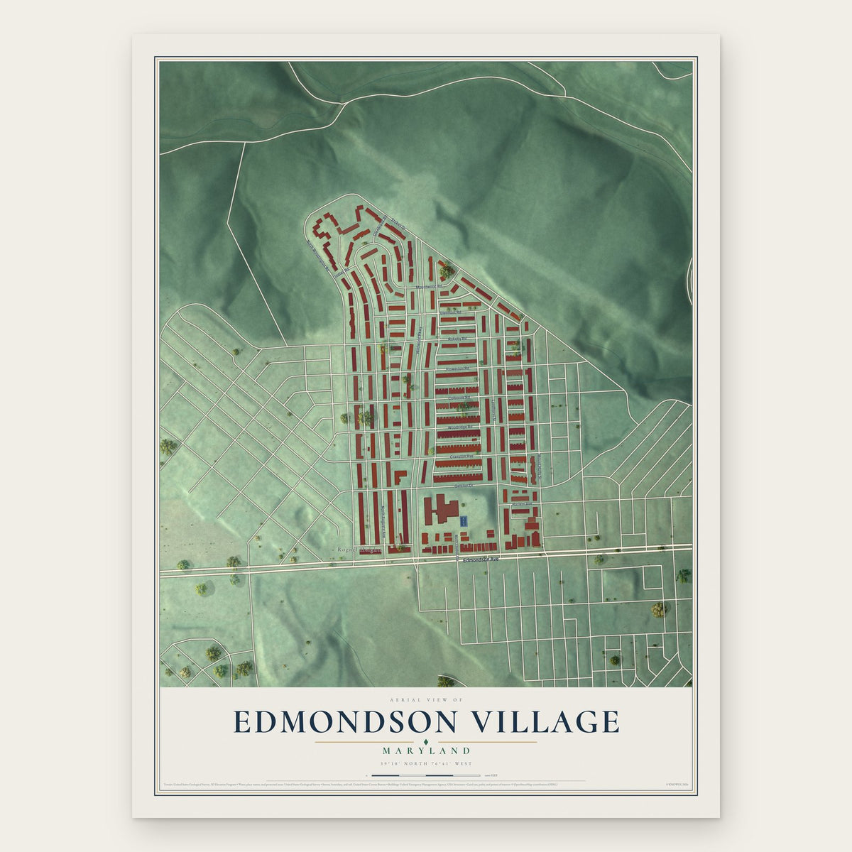 Edmondson Village, Maryland map print, the full design