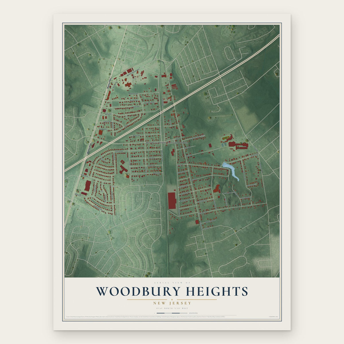 Woodbury Heights, New Jersey map print, the full design