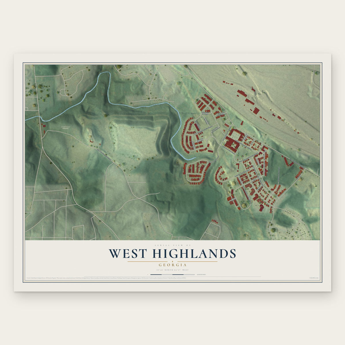 West Highlands, Georgia map print, the full design