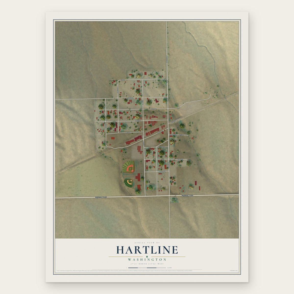 Hartline, Washington map print, the full design