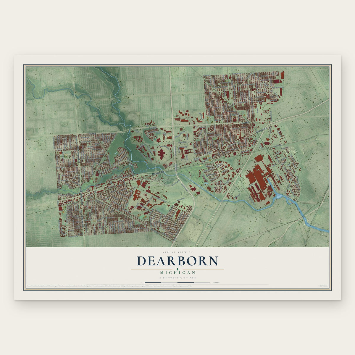 Dearborn, Michigan map print, the full design