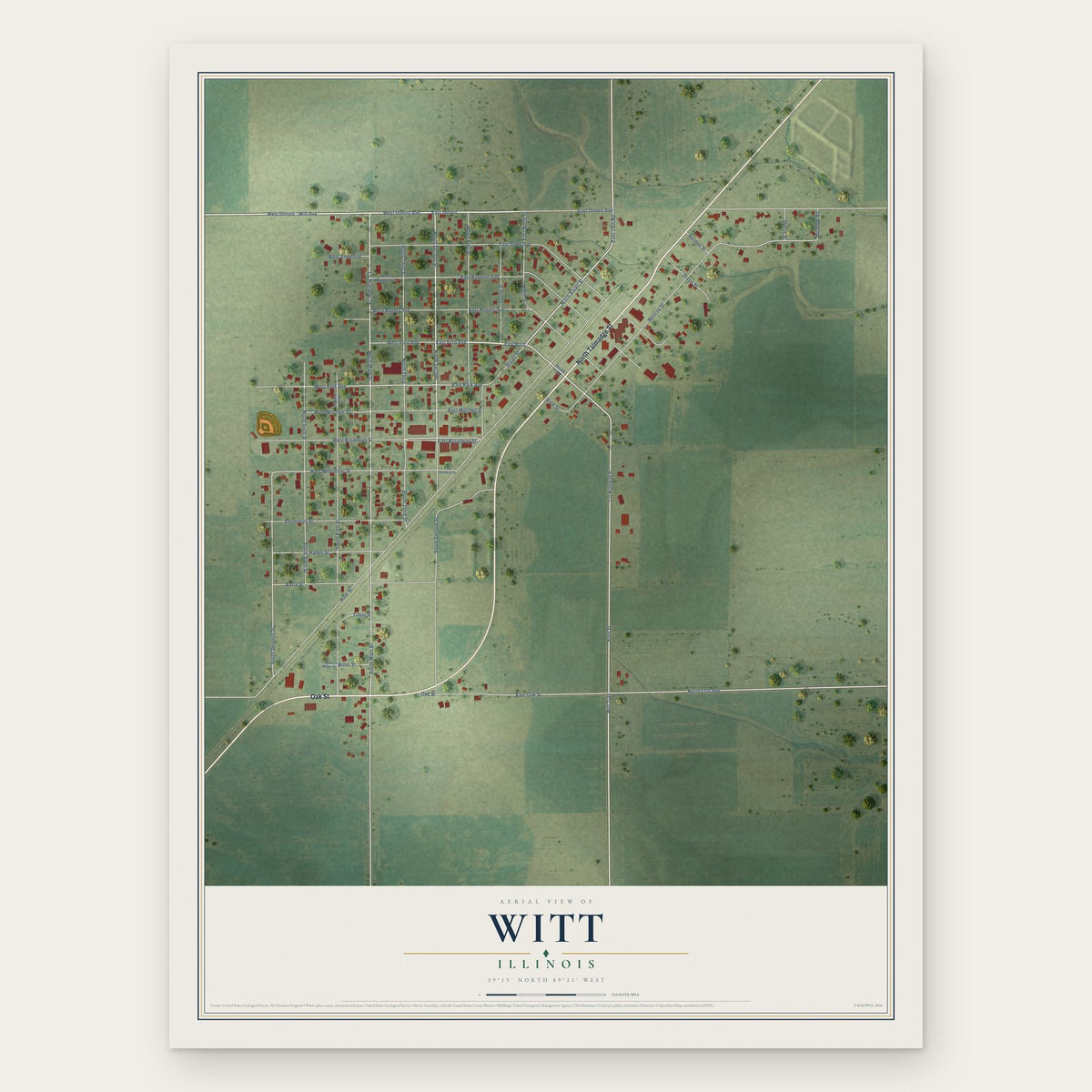 Witt, Illinois map print, the full design