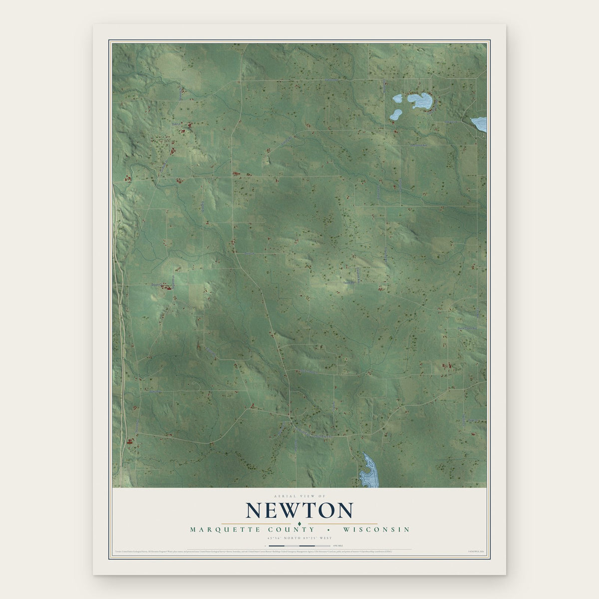 Newton, Marquette County, Wisconsin map print, the full design