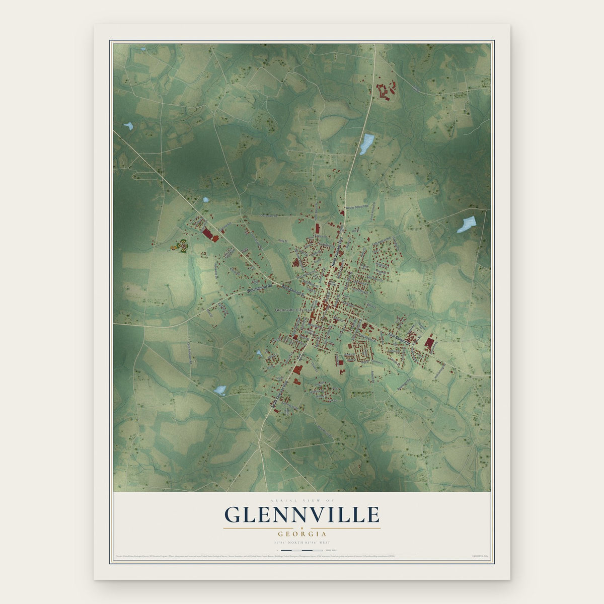 Glennville, Georgia map print, the full design
