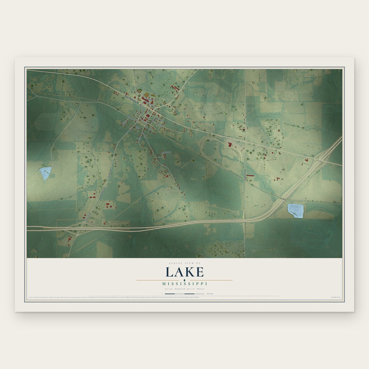 Lake, Mississippi map print, the full design