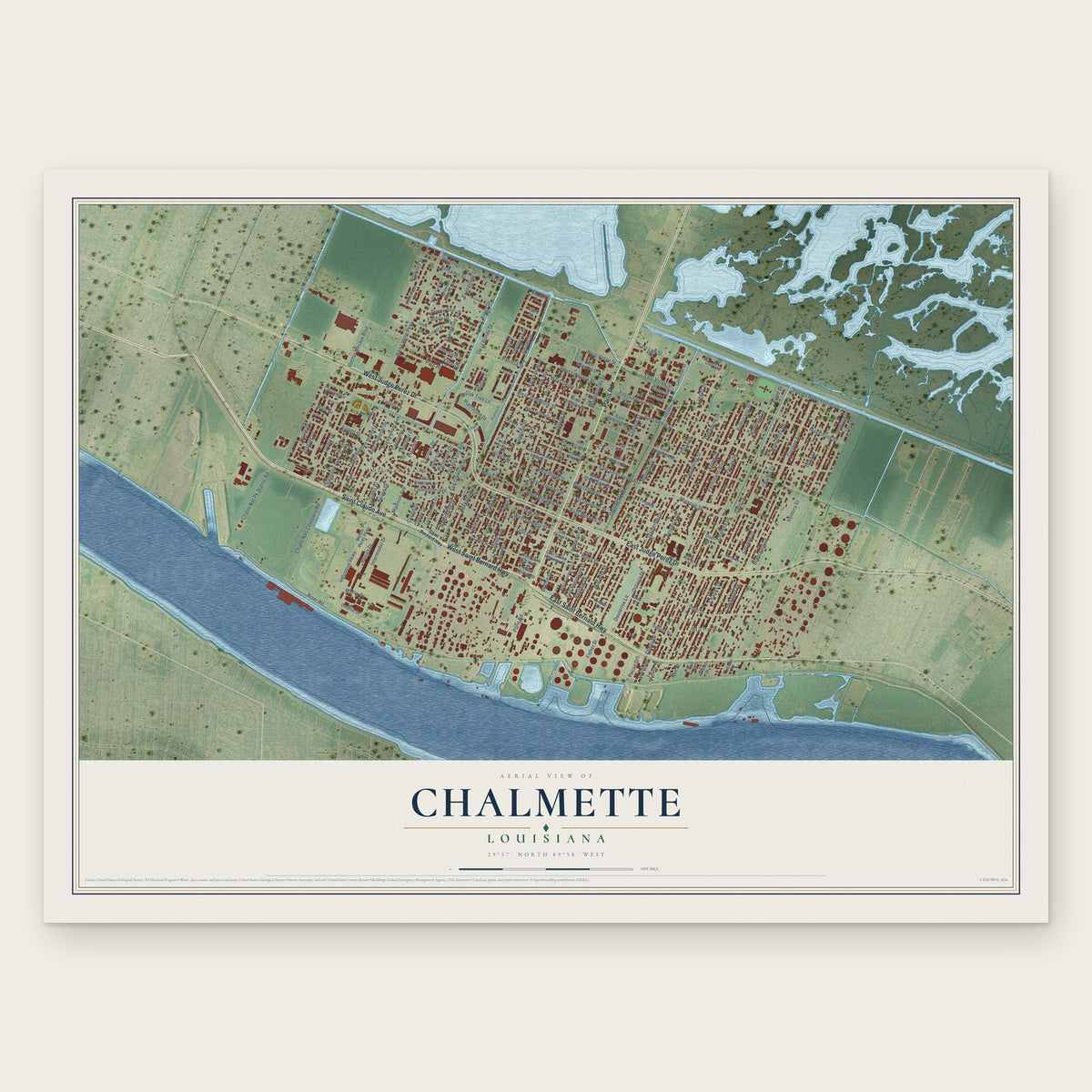 Chalmette, Louisiana map print, the full design