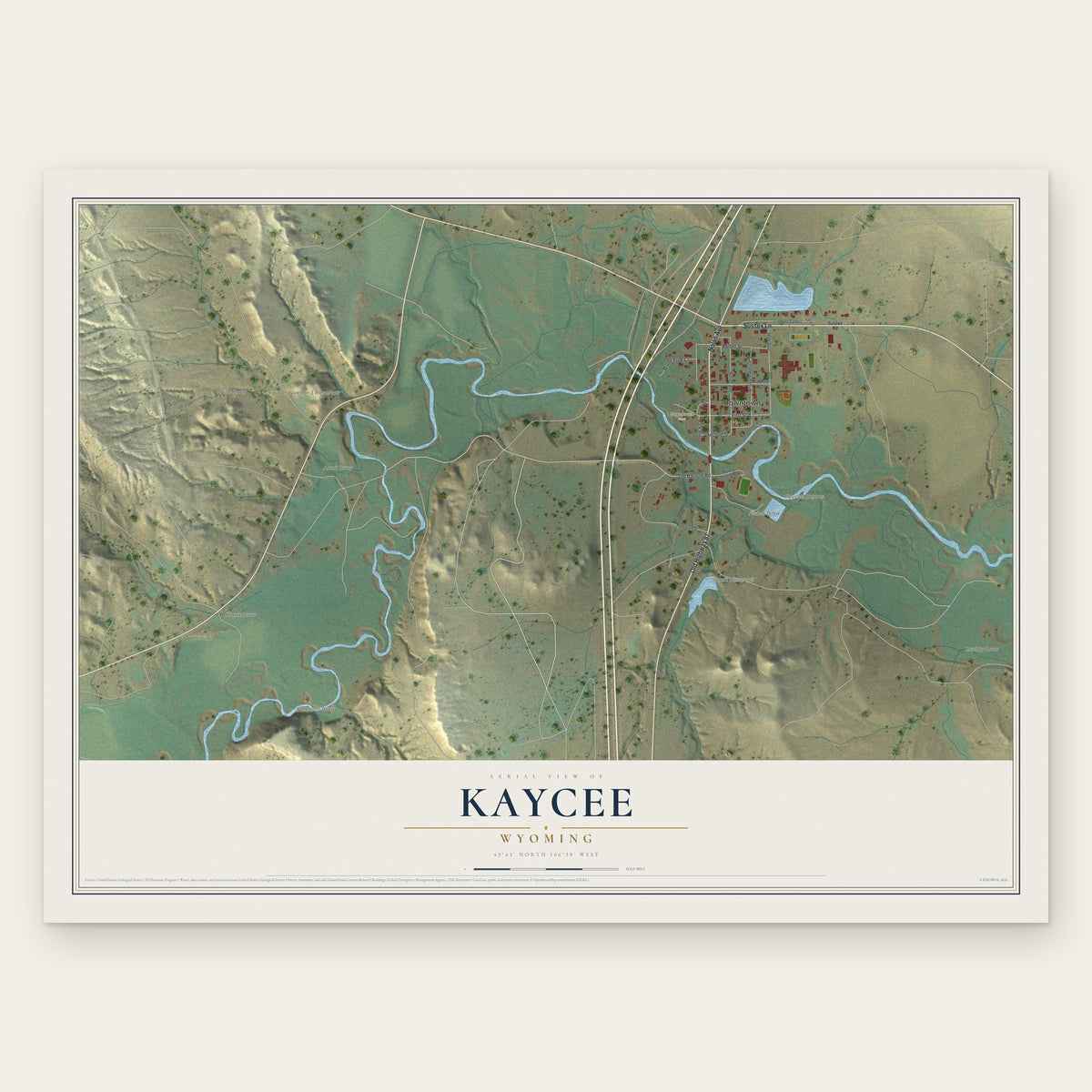 Kaycee, Wyoming map print, the full design