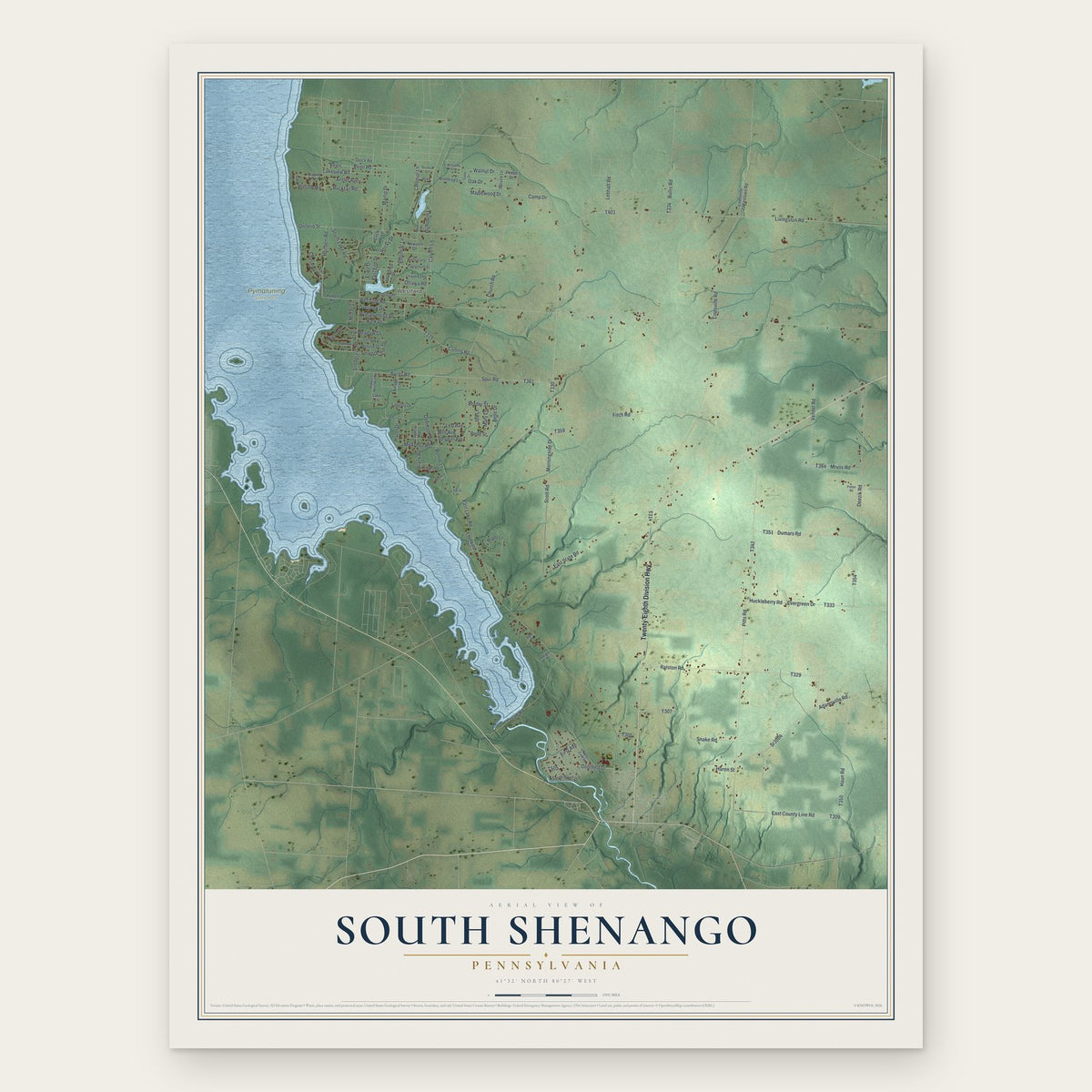 South Shenango, Pennsylvania map print, the full design