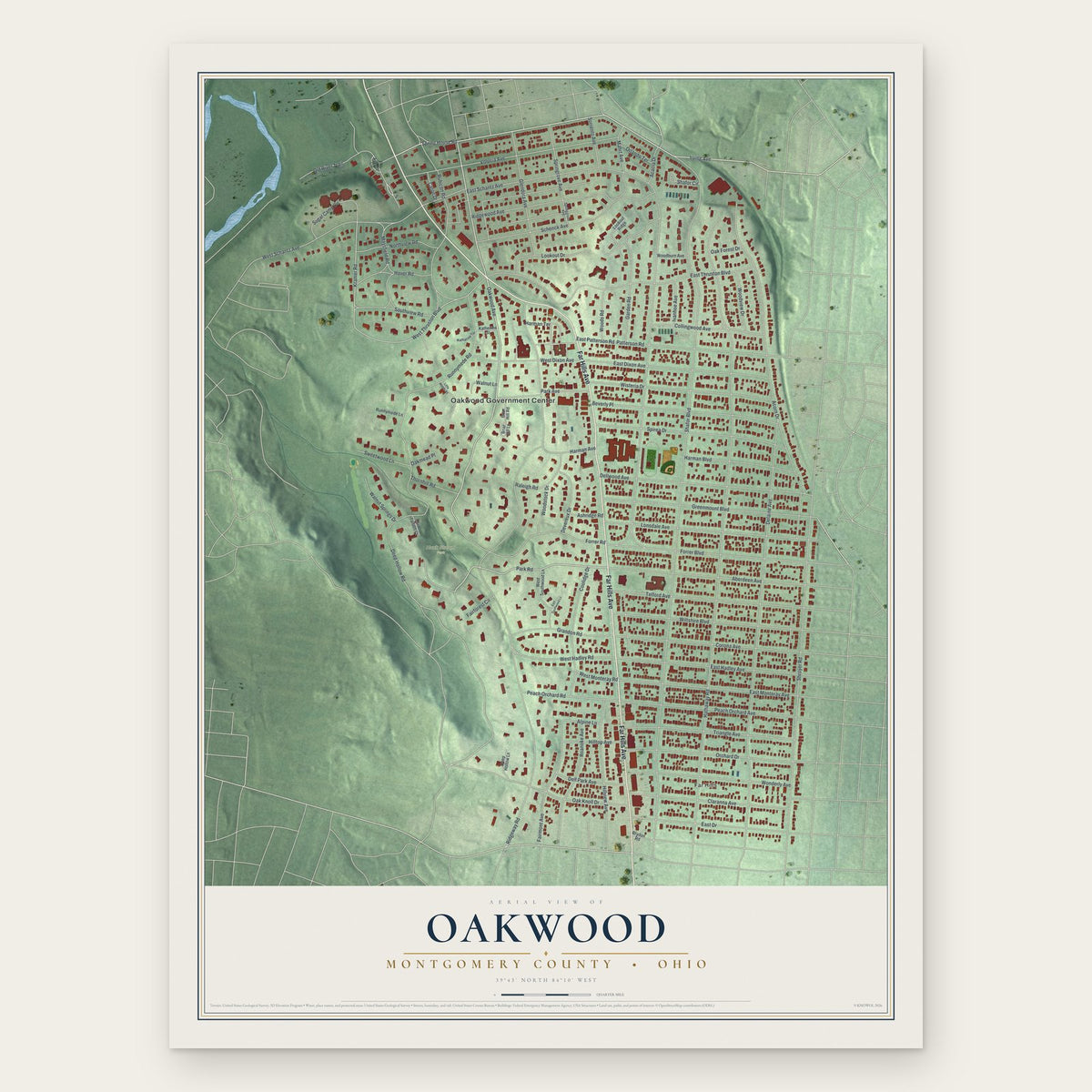 Oakwood, Montgomery County, Ohio map print, the full design