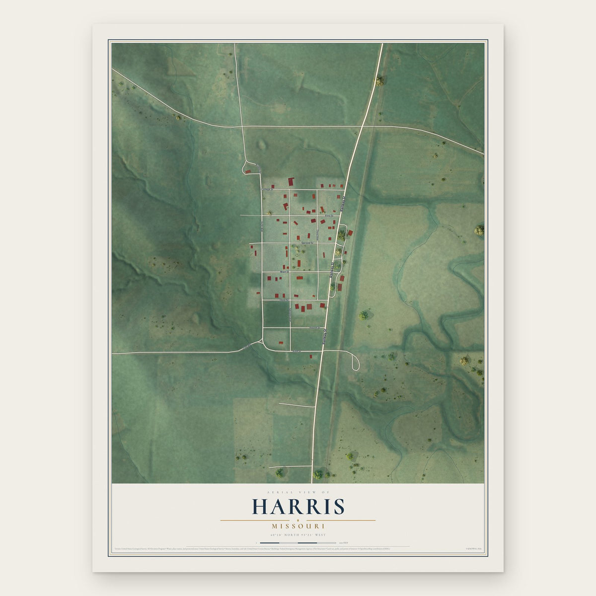 Harris, Missouri map print, the full design