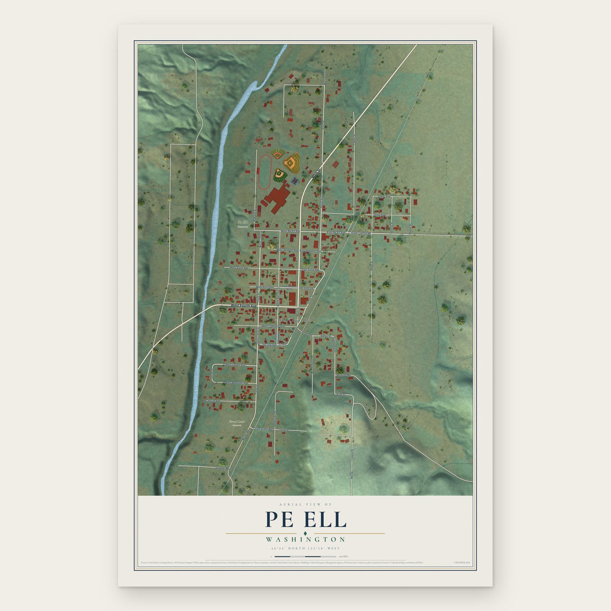 Pe Ell, Washington map print, the full design