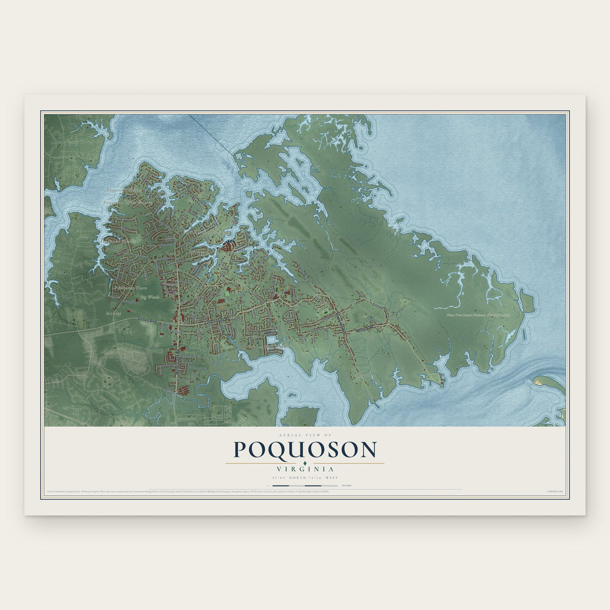 Poquoson, Virginia map print, the full design