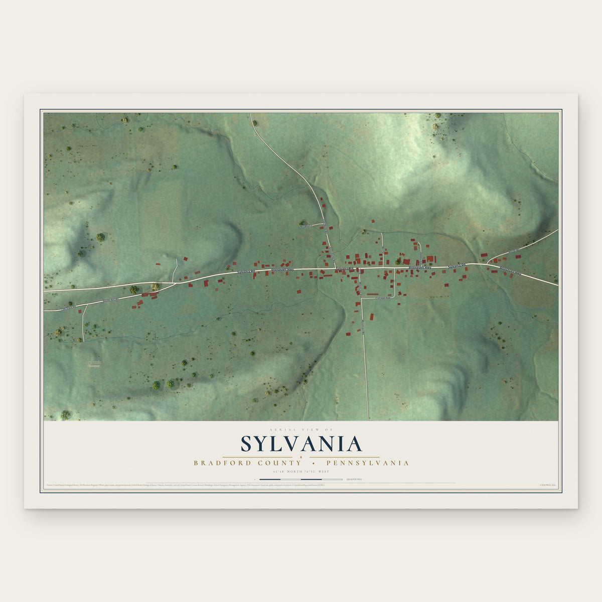 Sylvania, Bradford County, Pennsylvania map print, the full design