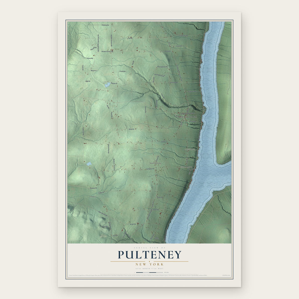 Pulteney, New York map print, the full design