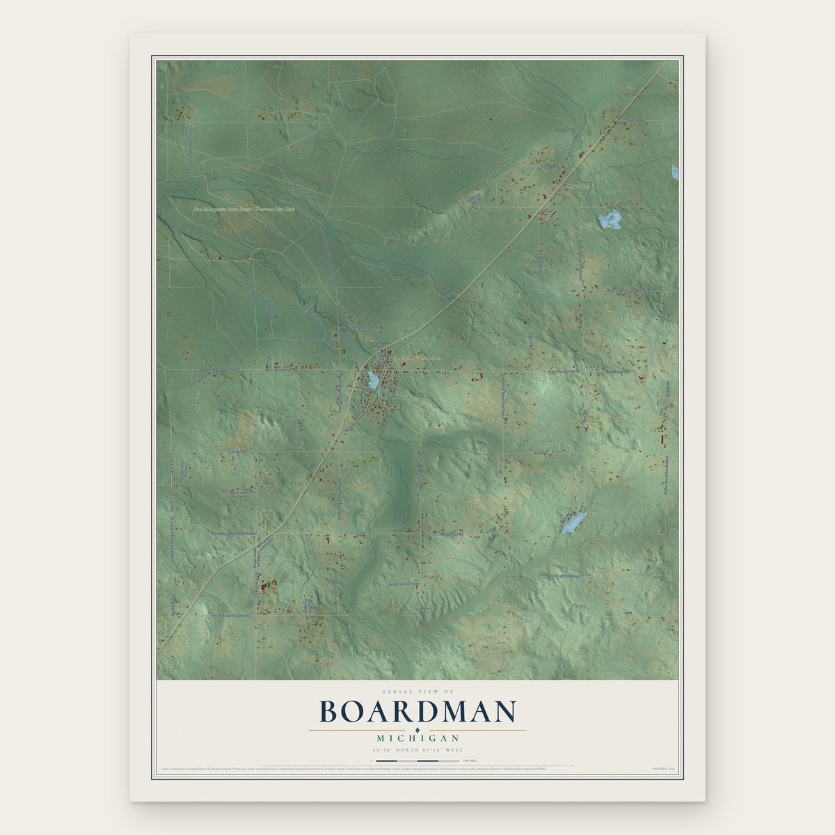 Boardman, Michigan map print, the full design