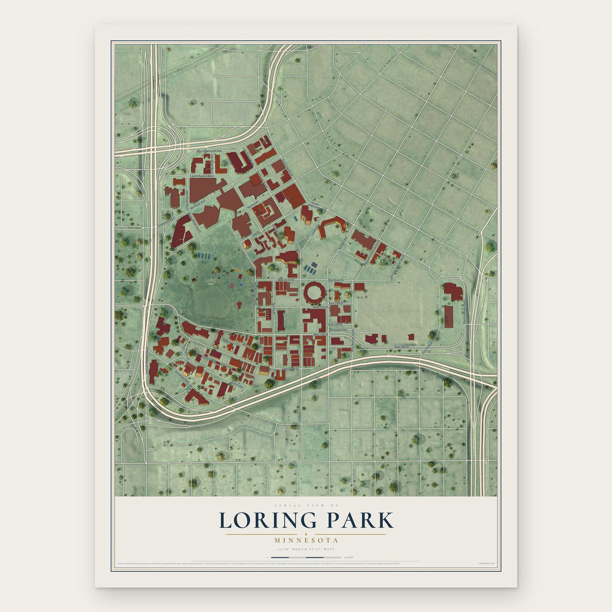 Loring Park, Minnesota map print, the full design