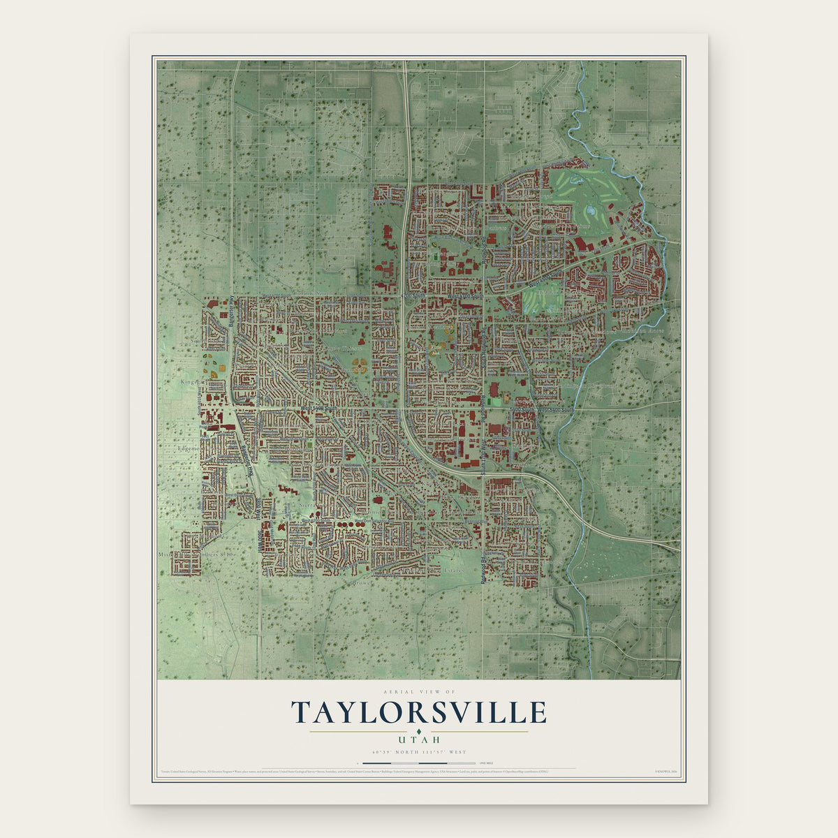 Taylorsville, Utah map print, the full design