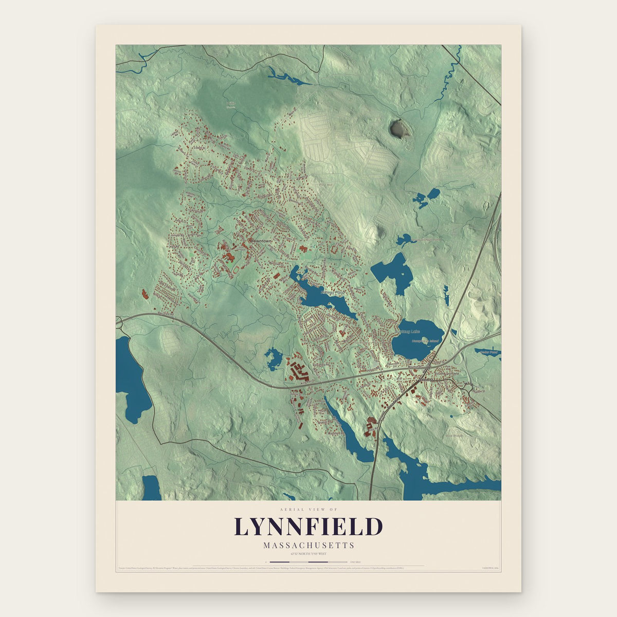 Lynnfield, Massachusetts map print, the full design