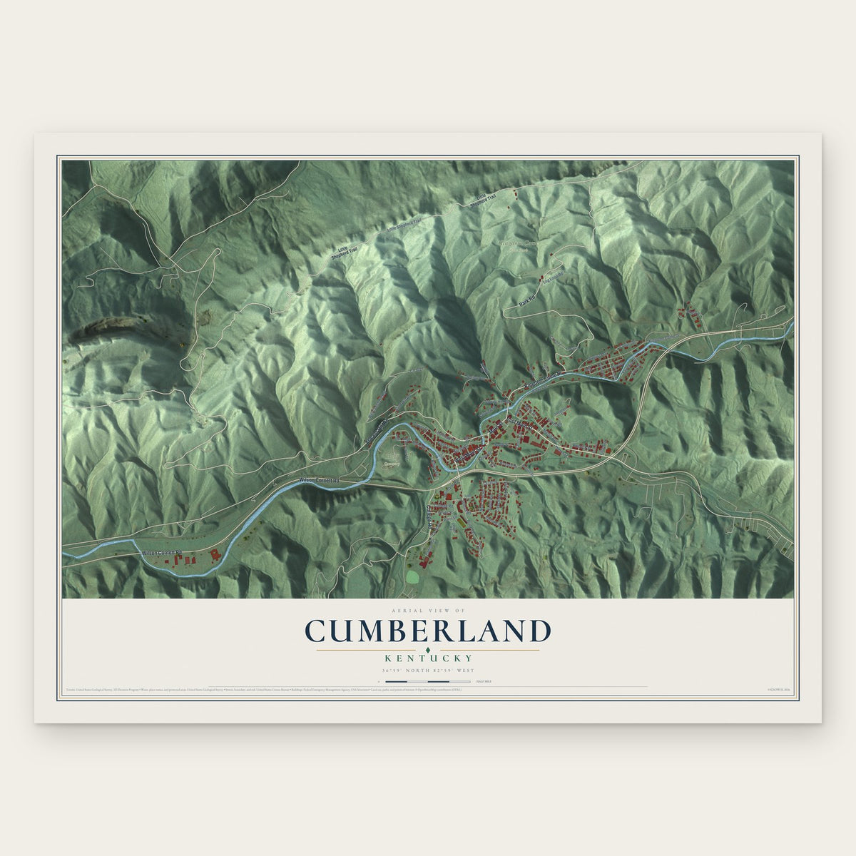 Cumberland, Kentucky map print, the full design