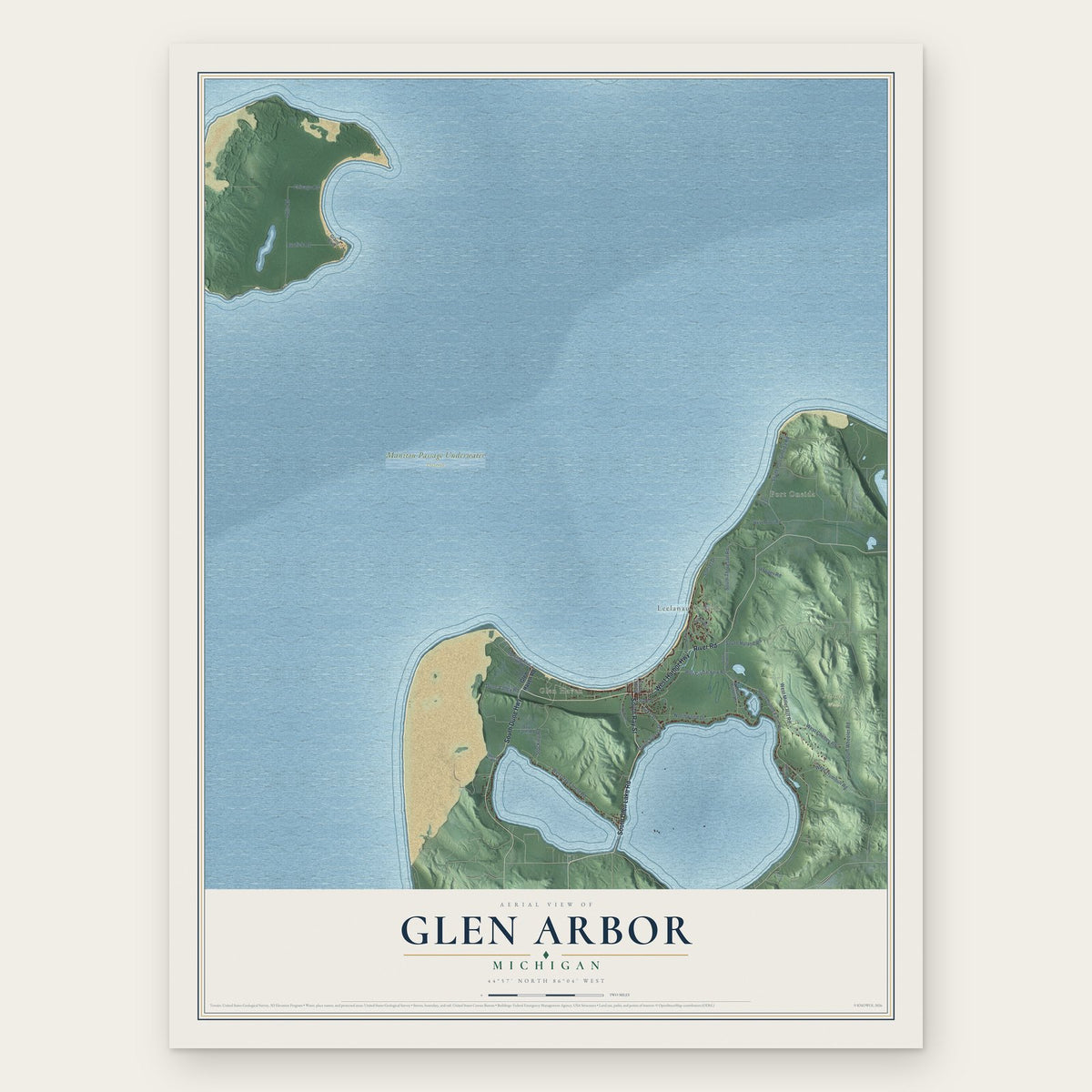 Glen Arbor, Michigan map print, the full design