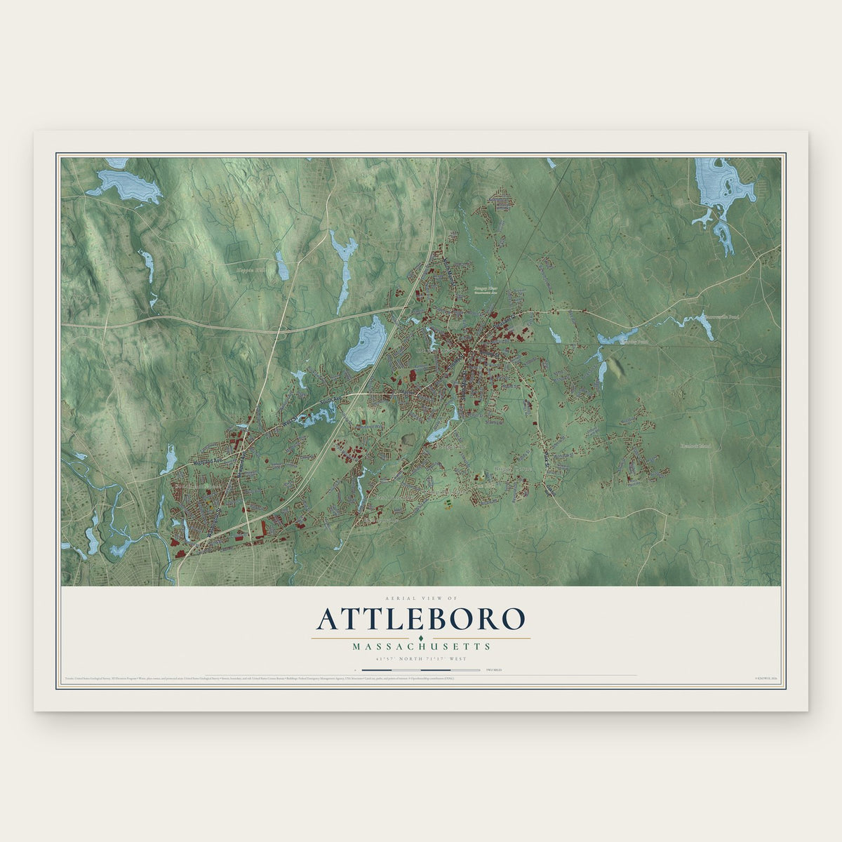 Attleboro, Massachusetts map print, the full design