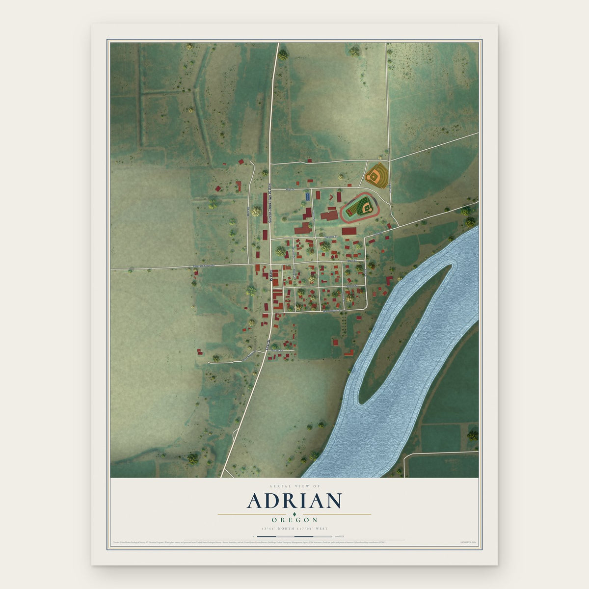 Adrian, Oregon map print, the full design