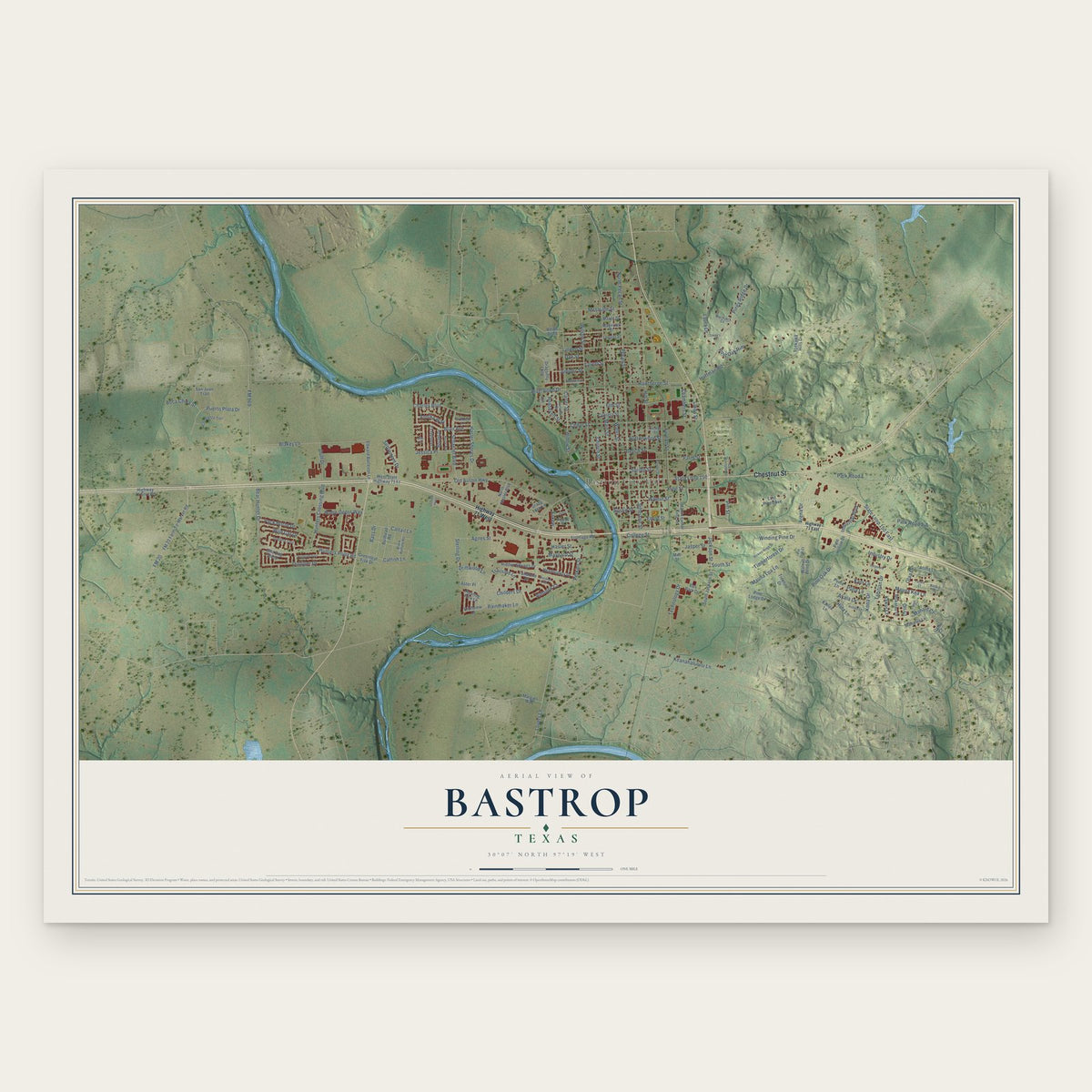 Bastrop, Texas map print, the full design