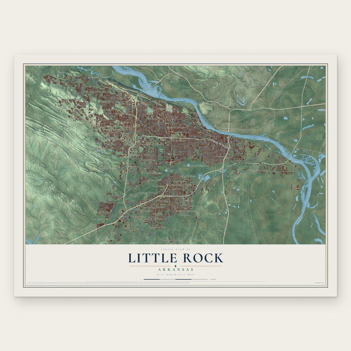 Little Rock, Arkansas map print, the full design