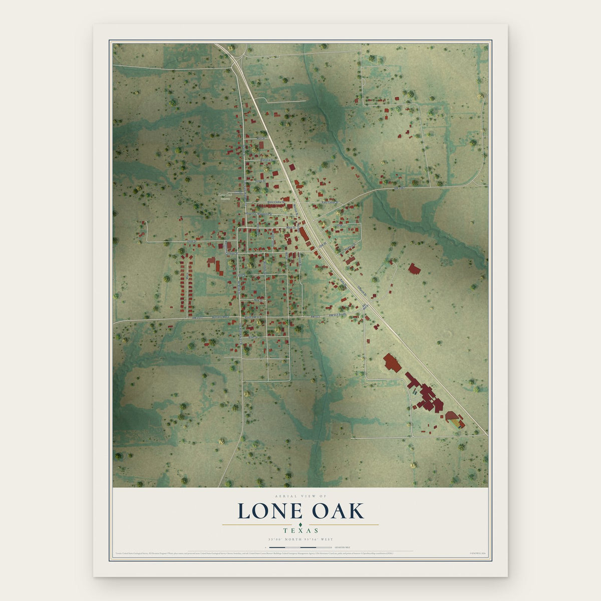 Lone Oak, Texas map print, the full design