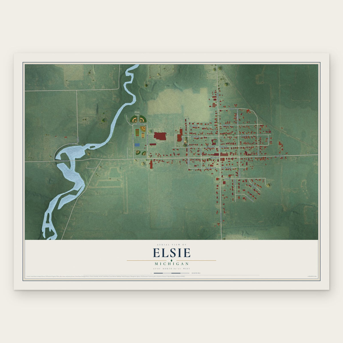 Elsie, Michigan map print, the full design