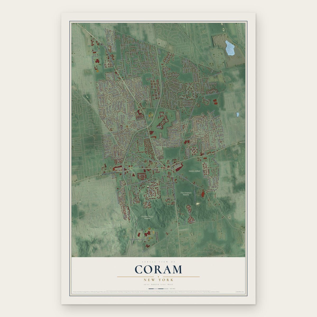 Coram, New York map print, the full design