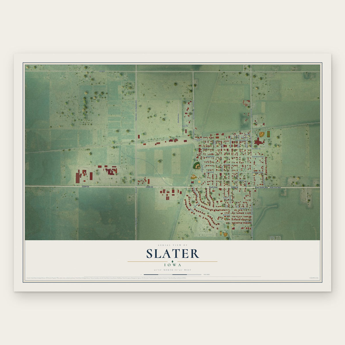 Slater, Iowa map print, the full design