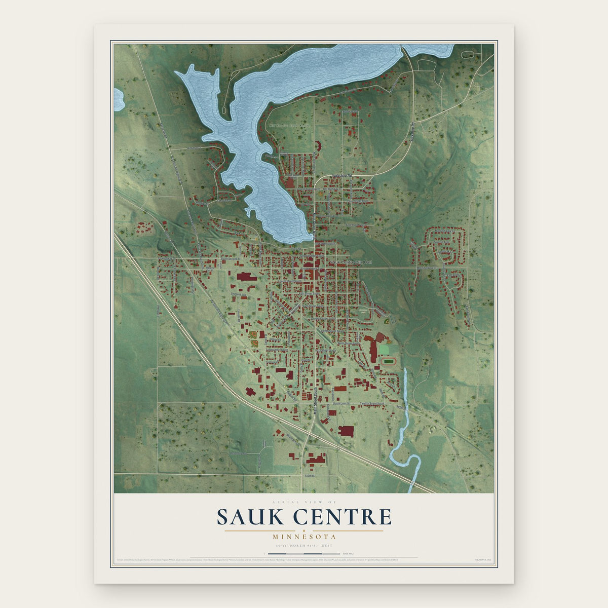 Sauk Centre, Minnesota map print, the full design