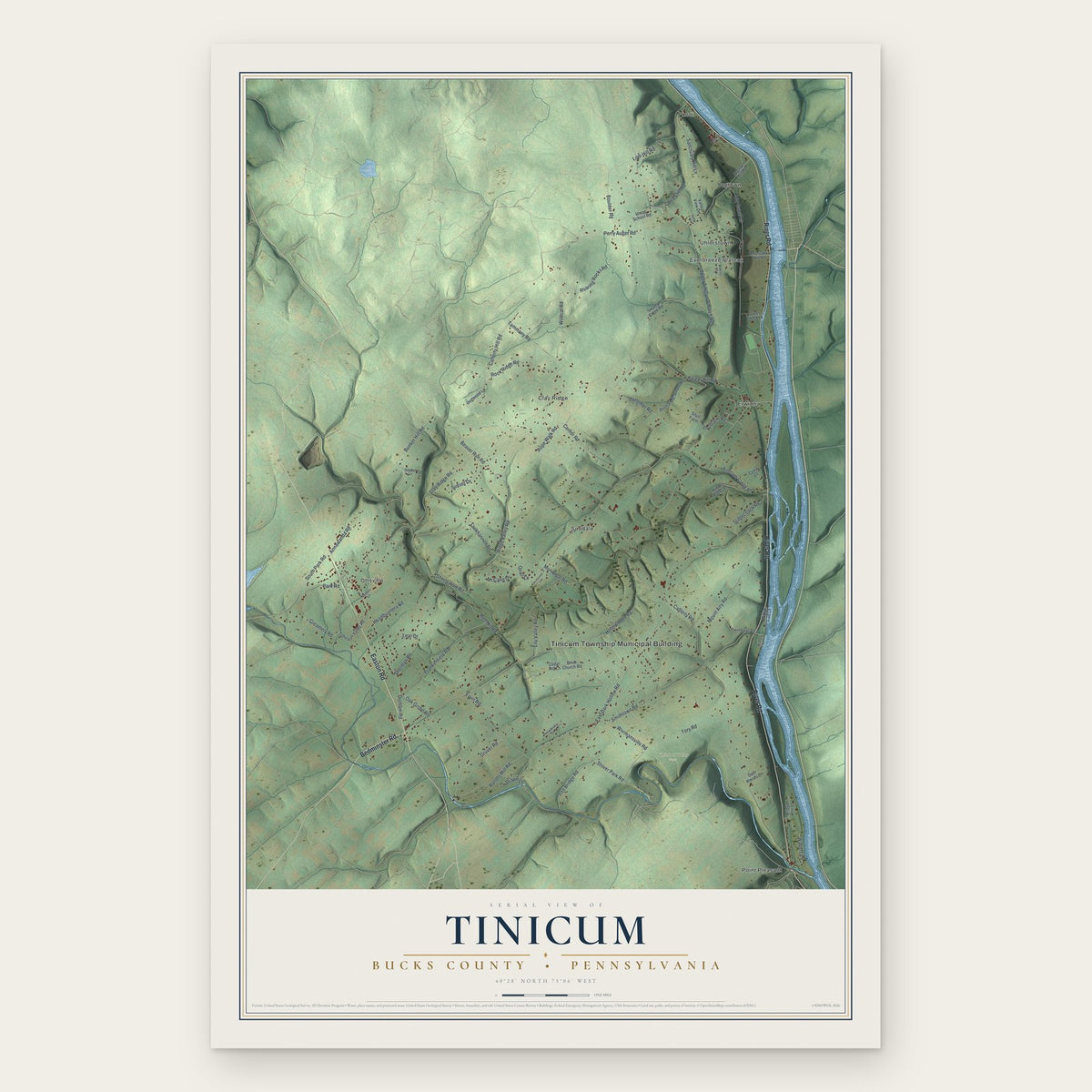 Tinicum, Bucks County, Pennsylvania map print, the full design