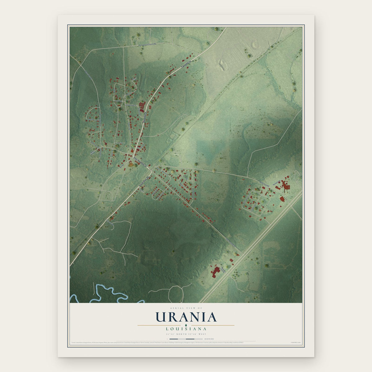 Urania, Louisiana map print, the full design