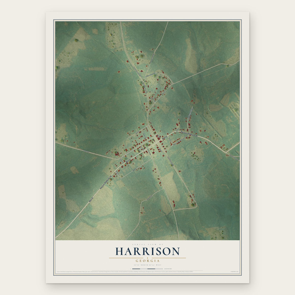 Harrison, Georgia map print, the full design
