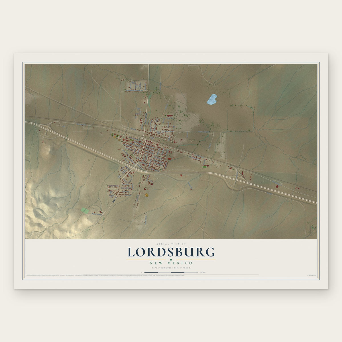 Lordsburg, New Mexico map print, the full design
