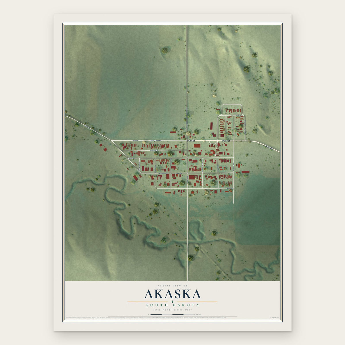 Akaska, South Dakota map print, the full design