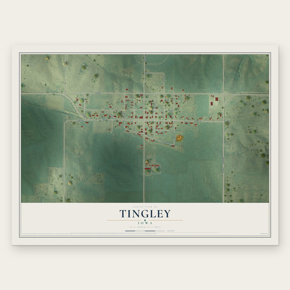 Tingley, Iowa map print, the full design