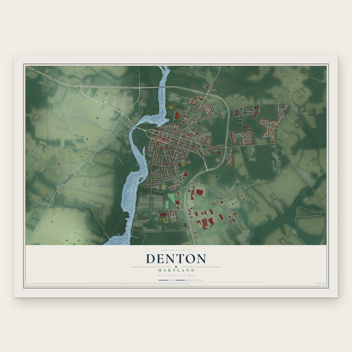 Denton, Maryland map print, the full design