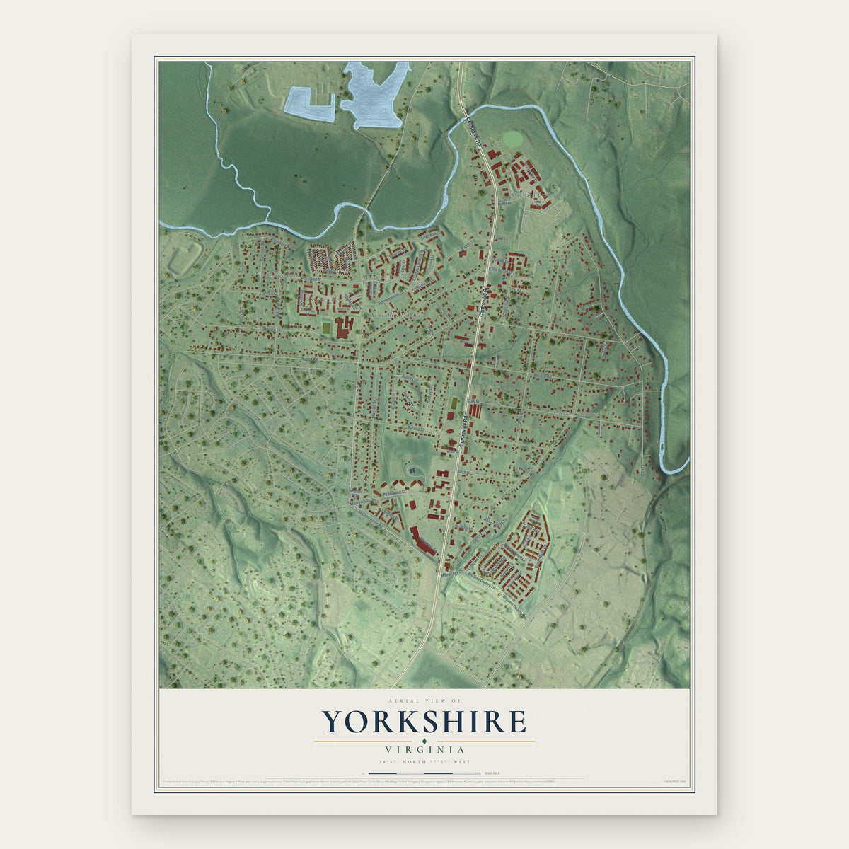 Yorkshire, Virginia map print, the full design