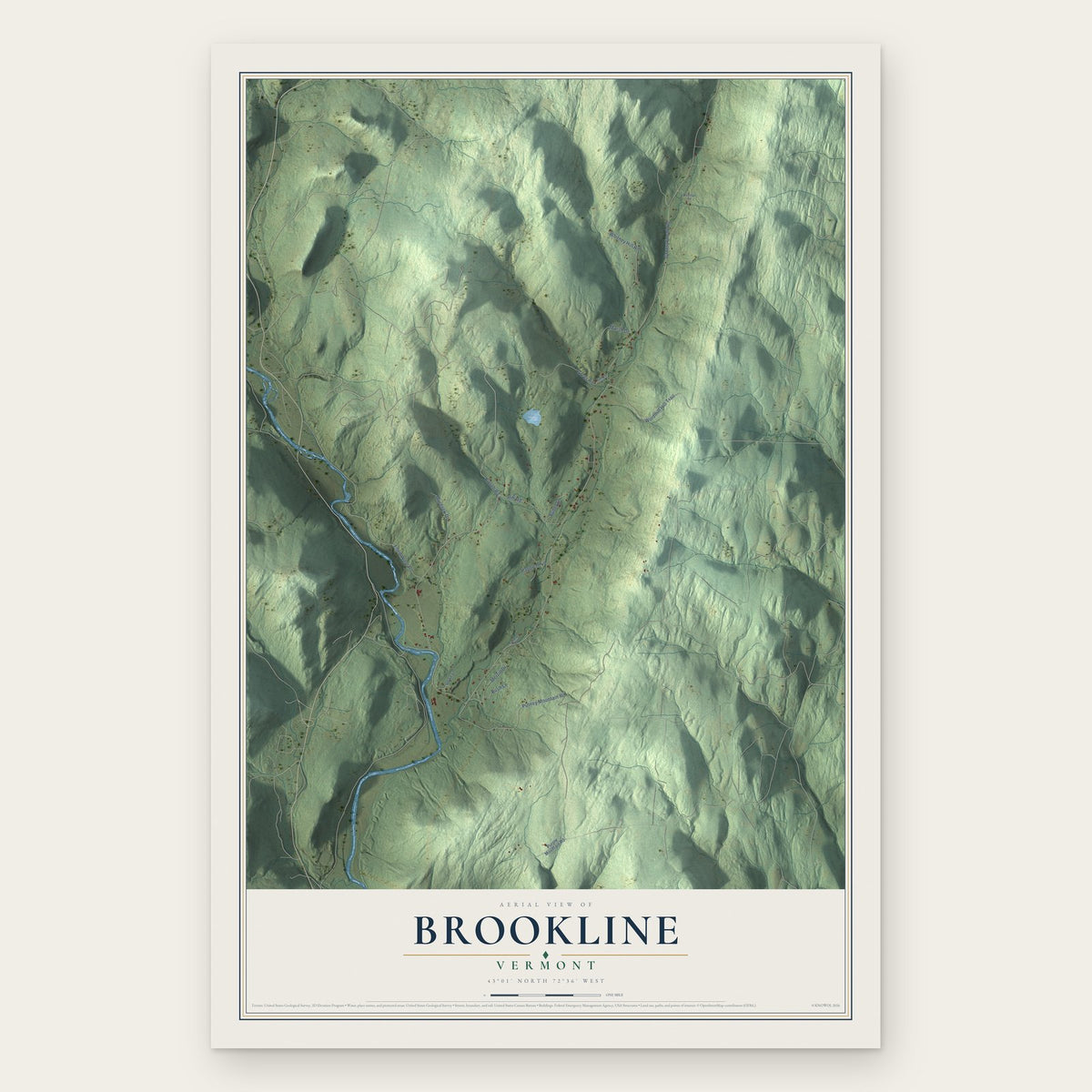 Brookline, Vermont map print, the full design