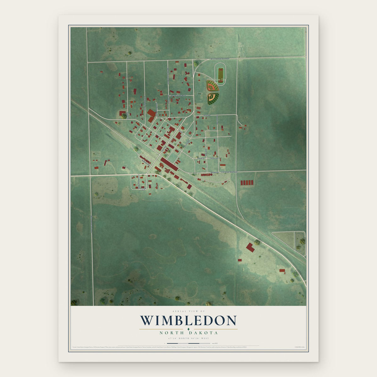 Wimbledon, North Dakota map print, the full design