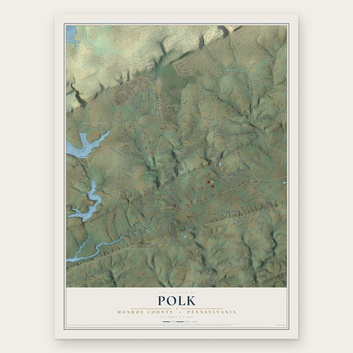 Polk, Monroe County, Pennsylvania map print, the full design