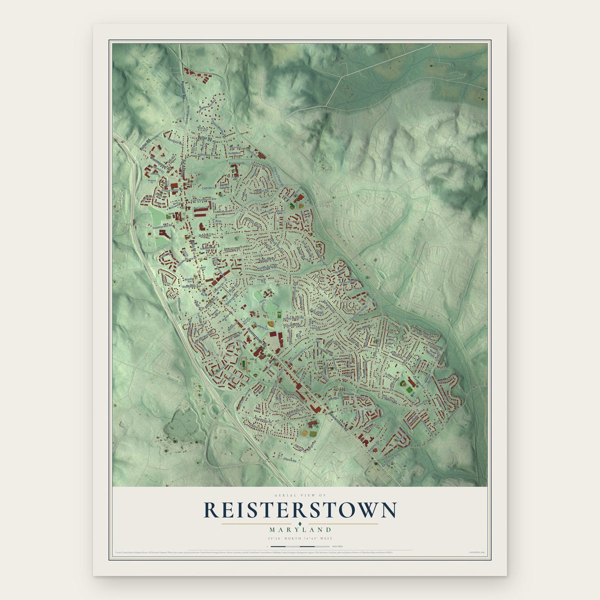 Reisterstown, Maryland map print, the full design