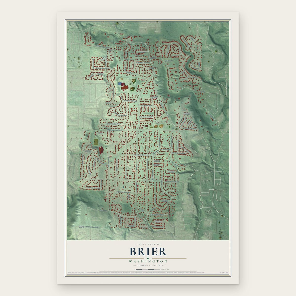 Brier, Washington map print, the full design