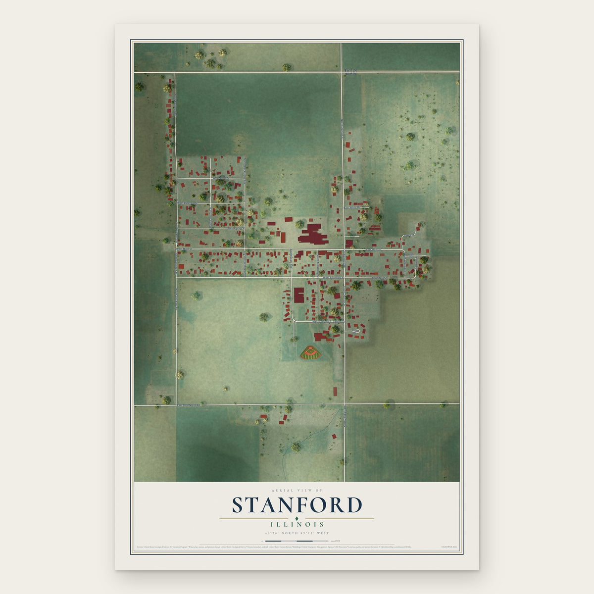 Stanford, Illinois map print, the full design