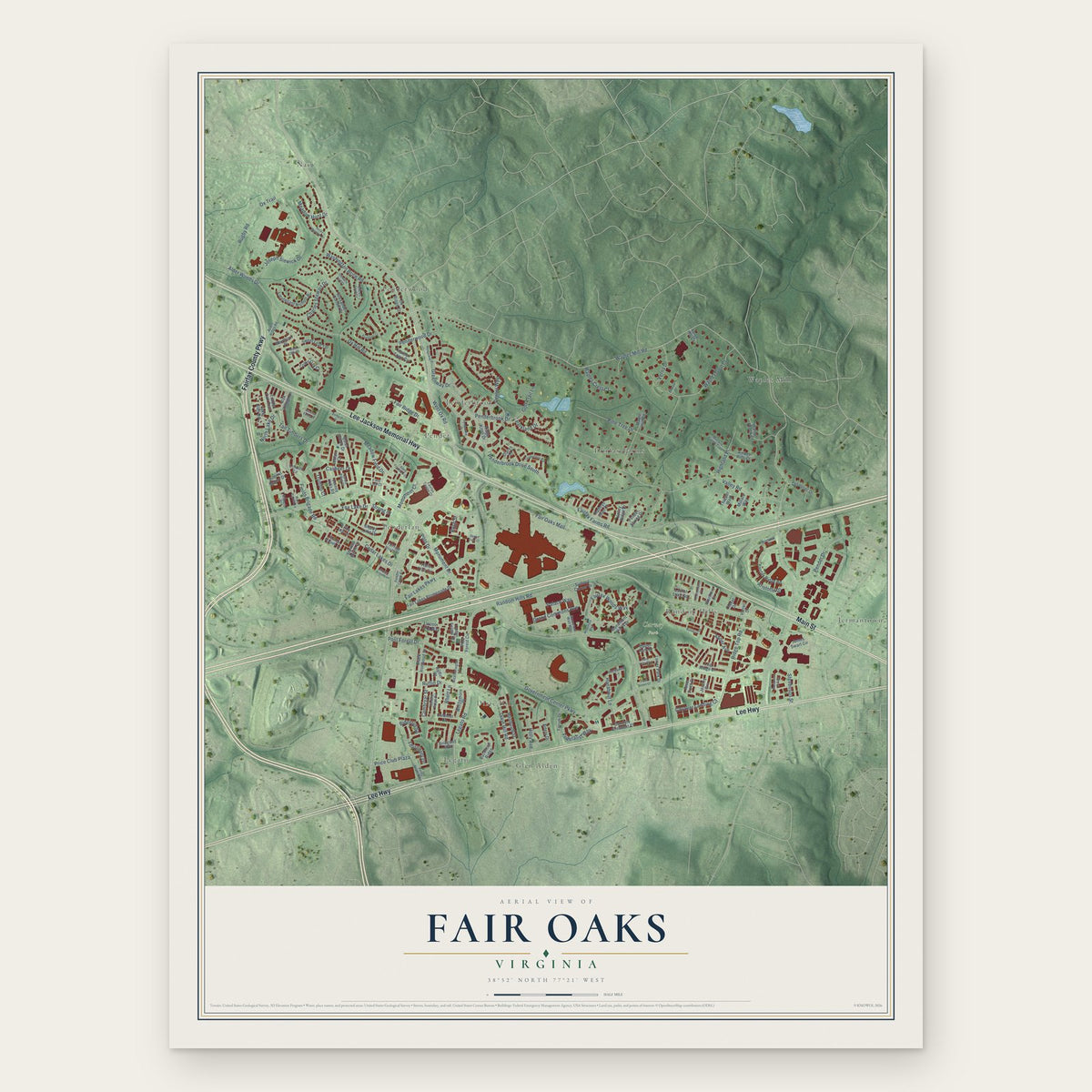 Fair Oaks, Virginia map print, the full design