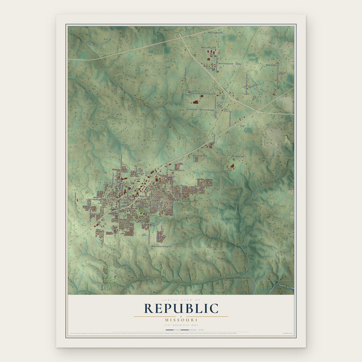 Republic, Missouri map print, the full design